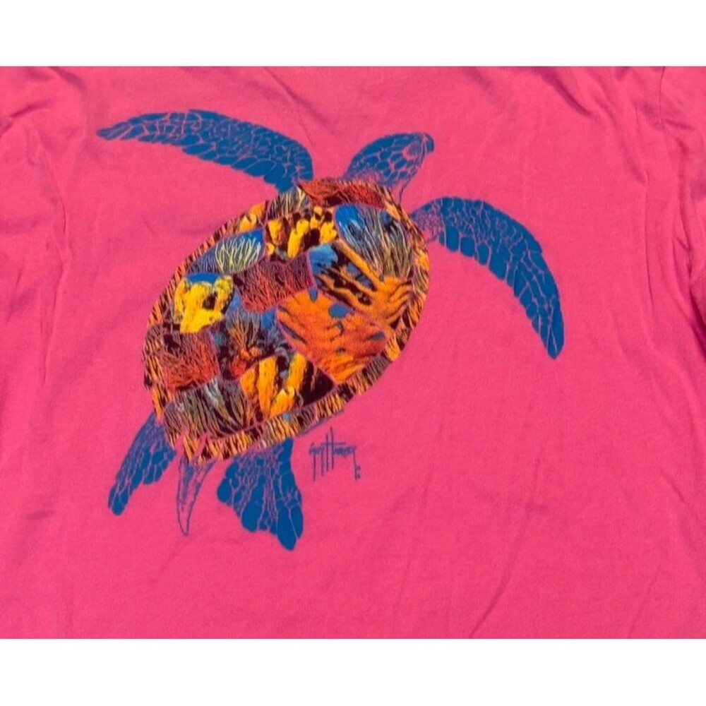 Guy Harvey Pink Long Sleeve Women's size XL T Shirt w Sea Turtle Graphic on Back